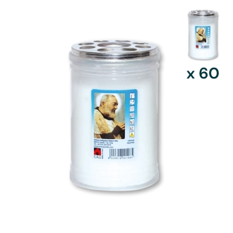 Lumino votivo bianco Padre Pio T.30 - CONF. RISPARMIO 60 PZ