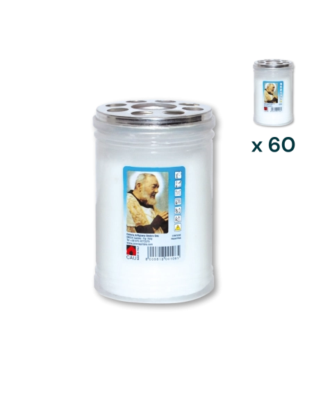 Lumino votivo bianco Padre Pio T.30 - CONF. RISPARMIO 60 PZ