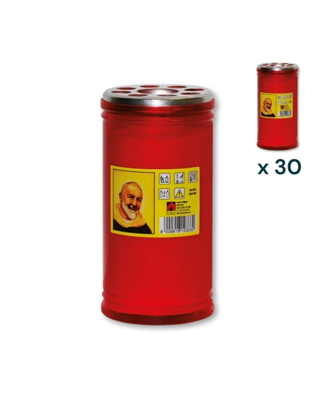 Lumino votivo rosso Padre Pio T.40/KK - CONF. RISPARMIO 30 PZ