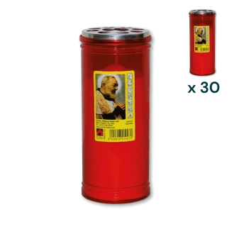 Lumino votivo rosso Padre Pio T.40/K - CONF. RISPARMIO 30 PZ
