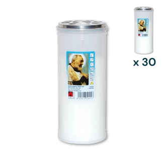 Lumino votivo bianco Padre Pio T.40/K - CONF. RISPARMIO 30 PZ