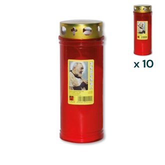 Lumino votivo rosso con parapioggia Padre Pio T.40/K (confezione 10 pezzi)