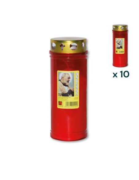 Lumino votivo rosso con parapioggia Padre Pio T.40/K (confezione 10 pezzi)