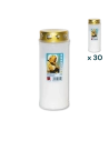 Lumino votivo bianco con parapioggia Padre Pio T.40/K - CONF. RISPARMIO 30 PZ