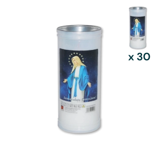 Lumino votivo bianco Immacolata Concezione T.40/K - CONF. RISPARMIO 30 PZ
