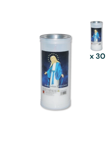 Lumino votivo bianco Immacolata Concezione T.40/K - CONF. RISPARMIO 30 PZ