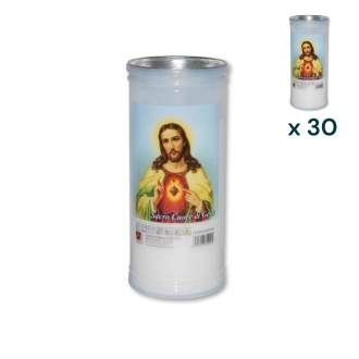Lumino votivo bianco Sacro Cuore di Gesù T.40/K - CONF. RISPARMIO 30 PZ