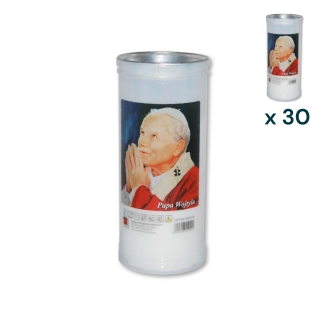 Lumino votivo bianco Govanni Paolo II T.40/K - CONF. RISPARMIO 30 PZ