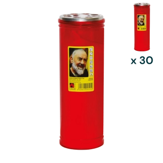 Lumino votivo rosso Padre Pio T.50 - CONF. RISPARMIO 30 PZ