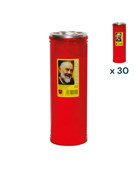Lumino votivo rosso Padre Pio T.50 - CONF. RISPARMIO 30 PZ