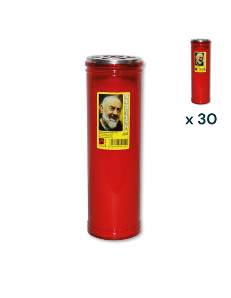 Lumino votivo rosso Padre Pio T.60 K - CONF. RISPARMIO 30 PZ