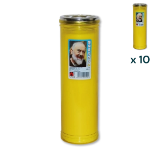 Lumino votivo giallo Padre Pio T.60 K (confezione 10 pezzi)