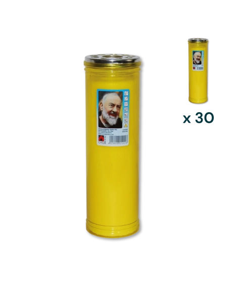 Lumino votivo giallo Padre Pio T.60 K - CONF. RISPARMIO 30 PZ