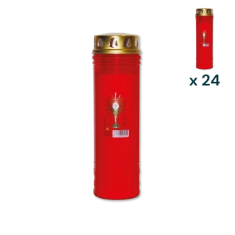 Lumino votivo rosso con parapioggia Eucarestia T.60 - CONF. RISPARMIO 24 PZ