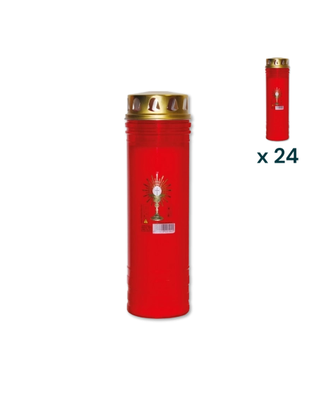 Lumino votivo rosso con parapioggia Eucarestia T.60 - CONF. RISPARMIO 24 PZ