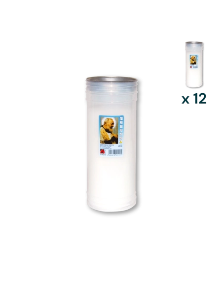 Lumino votivo bianco Padre Pio T.80 K - CONF. RISPARMIO 12 PZ