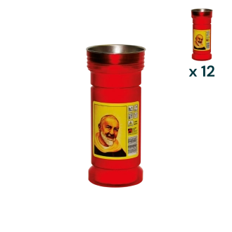 Lumino votivo a calice rosso Padre Pio T.80/K - CONF. RISPARMIO 12 PZ