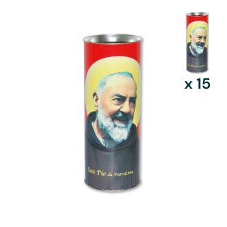 Lumino votivo eco rosso Padre Pio T.80 - CONF. RISPARMIO 15 PZ