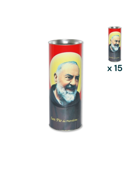 Lumino votivo eco rosso Padre Pio T.80 - CONF. RISPARMIO 15 PZ