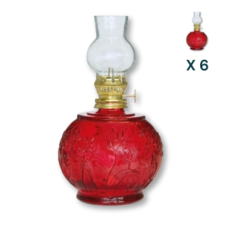 Lampada ad olio 500 ml rotonda rossa - CONF. RISPARMIO 6 PZ