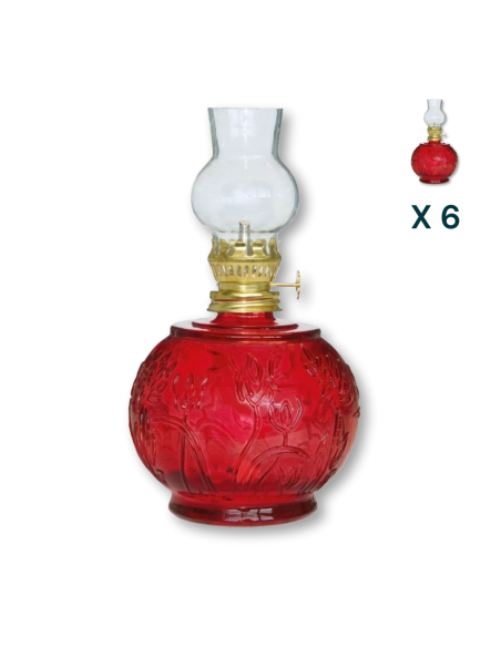 Lampada ad olio 500 ml rotonda rossa - CONF. RISPARMIO 6 PZ