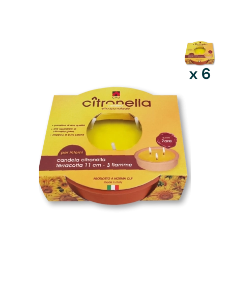 Candela citronella da interno in terracotta - 3 fiamme - CONF. RISPARMIO 24 PZ