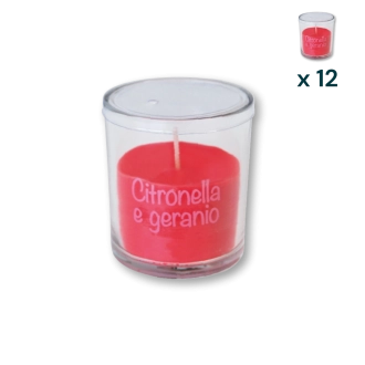 Candela in vetro da interno citronella e geranio - CONF. RISPARMIO 12 PZ