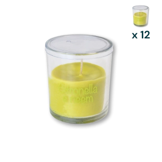 Candela in vetro da interno citronella e neem - CONF. RISPARMIO 12 PZ