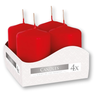 Candele inodore 4 x 6 cm rosso (confezione 4 pezzi)