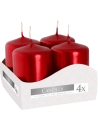 Candele inodore 4 x 6 cm rosso metallizzato (confezione 4 pezzi)