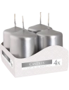Candele inodore 4 x 6 cm argento (confezione 4 pezzi)