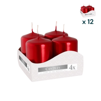 Candele inodore 4 x 6 cm rosso metallizzato - PACCO RISPARMIO 12 CONFEZIONI (4 pezzi a confezione)