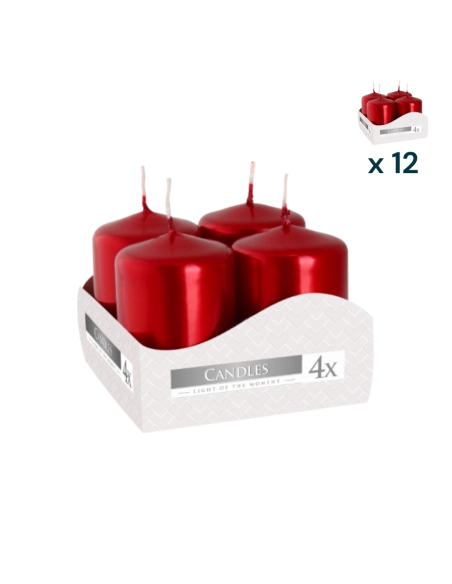 Candele inodore 4 x 6 cm rosso metallizzato - PACCO RISPARMIO 12 CONFEZIONI (4 pezzi a confezione)
