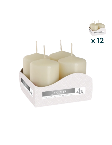 Candele inodore 4 x 6 cm avorio - PACCO RISPARMIO 12 CONFEZIONI (4 pezzi a confezione)