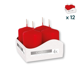 Candele inodore 4 x 6 cm rosso - PACCO RISPARMIO 12 CONFEZIONI (4 pezzi a confezione)