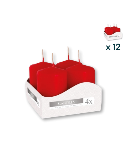 Candele inodore 4 x 6 cm rosso - PACCO RISPARMIO 12 CONFEZIONI (4 pezzi a confezione)