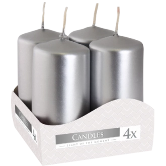 Candele inodore 4 x 8 cm argento (confezione 4 pezzi)