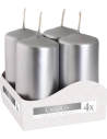 Candele inodore 4 x 8 cm argento (confezione 4 pezzi)