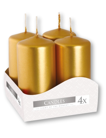 Candele inodore 4 x 8 cm oro (confezione 4 pezzi)