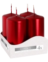 Candele inodore 4 x 8 cm rosso metallizzato (confezione 4 pezzi)