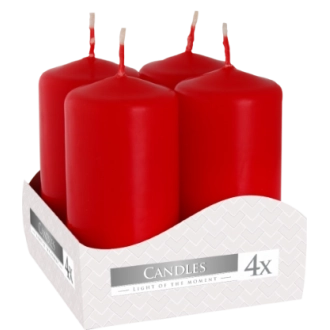 Candele inodore 4 x 8 cm rosso (confezione 4 pezzi)