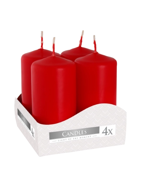 Candele inodore 4 x 8 cm rosso (confezione 4 pezzi)