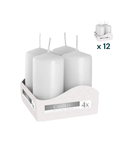 Candele inodore 4 x 8 cm bianco - PACCO RISPARMIO 12 CONFEZIONI (4 pezzi a confezione)