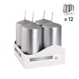 Candele inodore 4 x 8 cm argento - PACCO RISPARMIO 12 CONFEZIONI (4 pezzi a confezione)