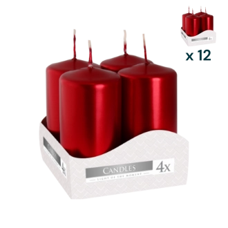 Candele inodore 4 x 8 cm rosso metallizzato - PACCO RISPARMIO 12 CONFEZIONI (4 pezzi a confezione)