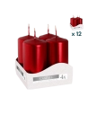 Candele inodore 4 x 8 cm rosso metallizzato - PACCO RISPARMIO 12 CONFEZIONI (4 pezzi a confezione)