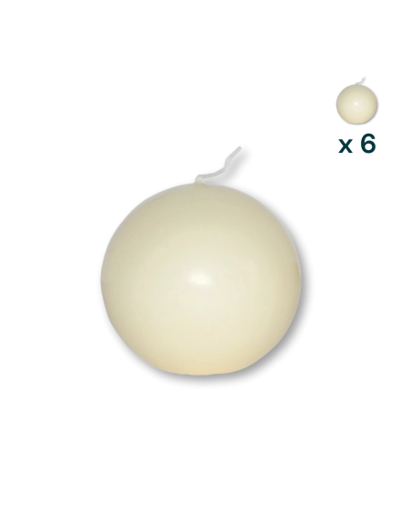 Candela sfera 8 cm avorio - CONF. RISPARMIO 6 PEZZI