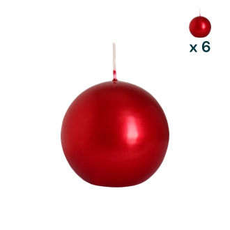 Candela sfera 8 cm rosso metallizzato - CONF. RISPARMIO 6 PEZZI