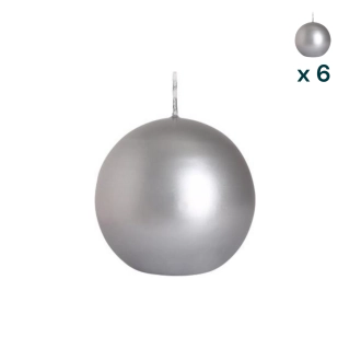 Candela sfera 8 cm argento - CONF. RISPARMIO 6 PEZZI