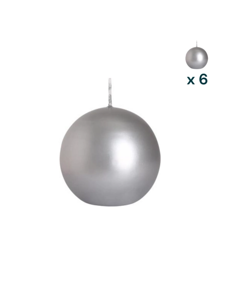 Candela sfera 8 cm argento - CONF. RISPARMIO 6 PEZZI